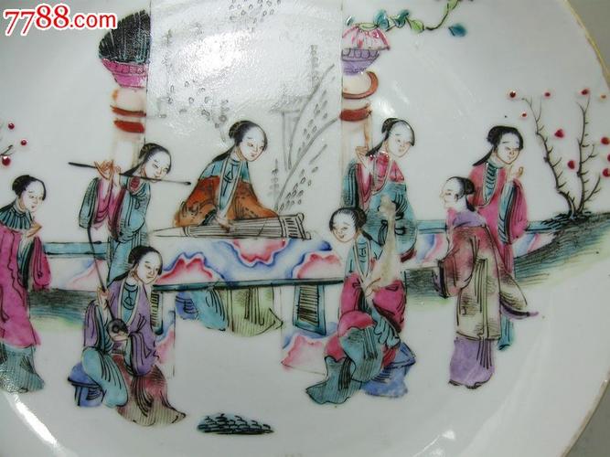 同治粉彩八美图人物绘画盘
