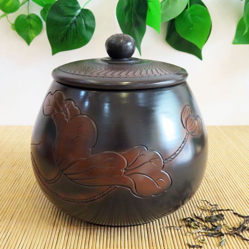 云南建水紫陶茶叶罐浮雕刻花茶具办公摆件新品茶叶罐