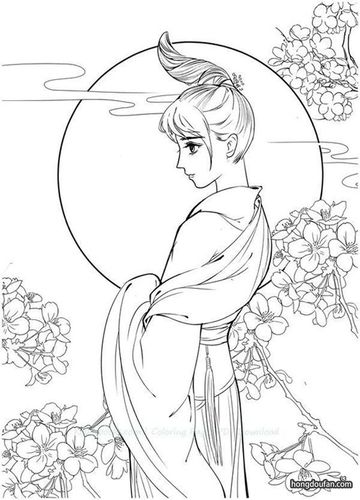 满月下的嫦娥公主涂色简笔画大全