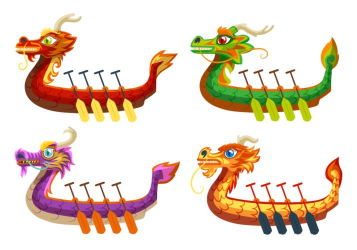 手绘风格多彩龙舟矢量素材aiepspng