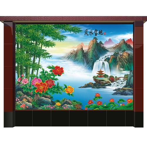 定制户外福字壁画山水影壁墙瓷砖背景墙鸿福迎门竹子九鱼宝地生金