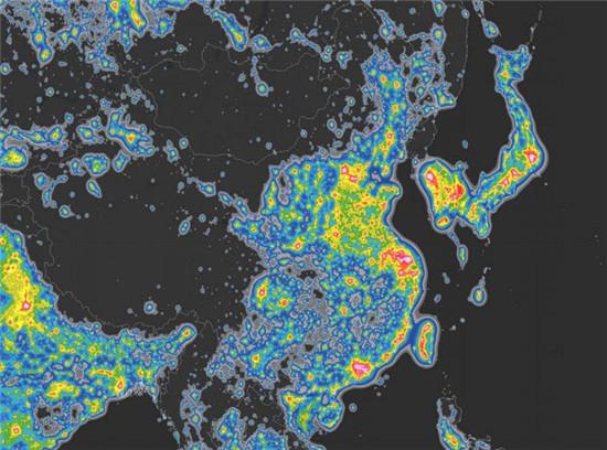 《科学进展》刊登的中国人造夜空光地图