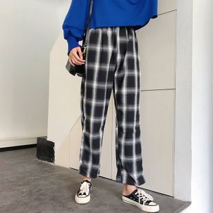 哈伦裤女春2019新款九分黑白格子裤女韩版宽松复古小脚休闲裤子春