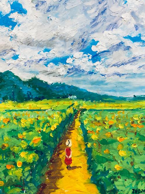 油画棒原创|向日葵女孩(附过程图)no.