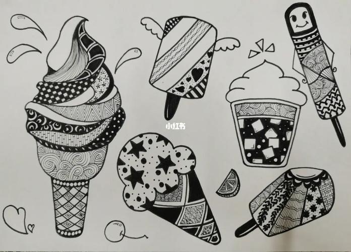 线描冰激凌——夏之味_冰激凌_线描_穿搭_潮流_潮流艺术_潮流插画