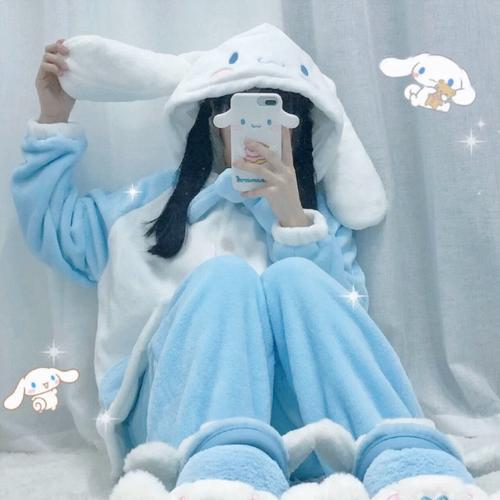大耳朵睡袍玉桂狗睡衣女秋冬长款法兰绒1626可爱冬季家居服加厚