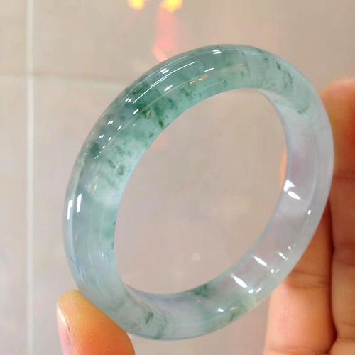 缅甸冰种飘花翡翠手镯圆条老坑a晴水正品贵妃玉镯子吊坠女款透底飘花