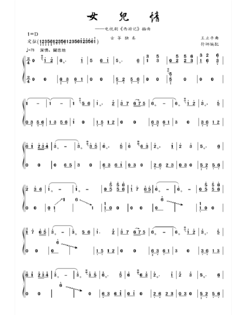 古筝曲谱 - 女儿情