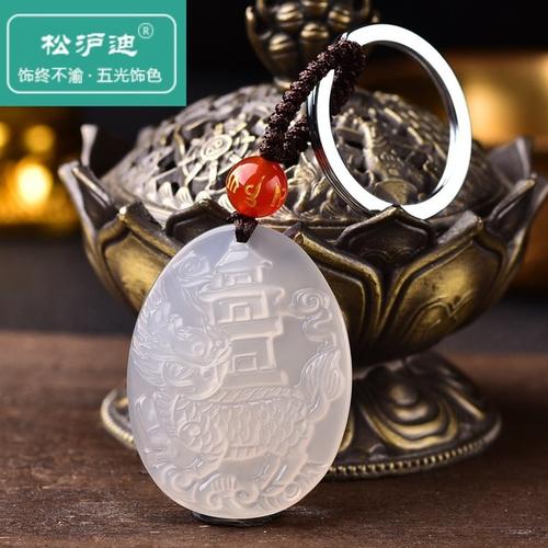 购客易明开光居20*属蛇瑞麟护塔白玉髓吊坠喜牛望岳开运吊坠项链_易购