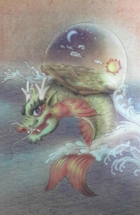 八柱撑起天幕,鳌鱼驮起大地