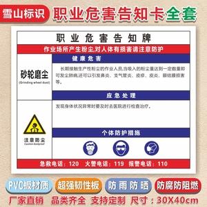 砂轮磨尘职业病危害告知牌卡当心粉尘 注意防尘 安全警示牌标识牌