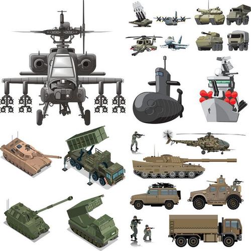 军事 现代武器 直升机 潜艇 坦克车 矢量图 设计素材