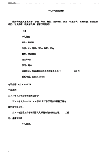 个人手写简历模板.docx 4页