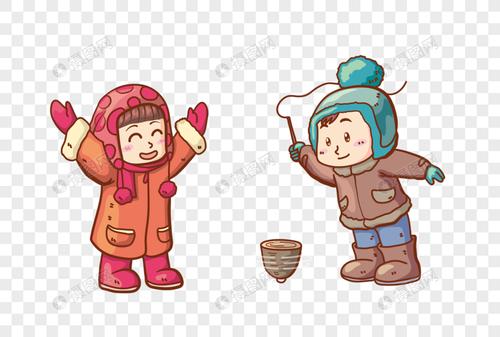 免抠元素 手绘/卡通元素 冬天打陀螺的孩子.png