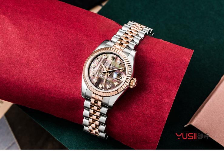 二手95新rolex劳力士女装日志型系列钻刻女士机械手表179171间18k玫瑰