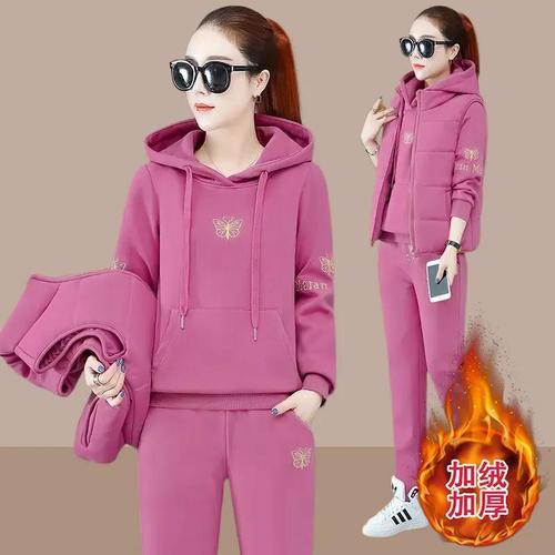 加绒运动服套装女冬季时尚女装秋冬加厚女士保暖卫衣
