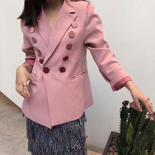 middletone | 渐变纽扣粉色西服小西装外套女2019春款