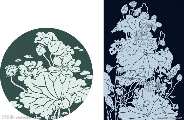 两款荷花剪影设计图__背景底纹_底纹边框_设计图库_昵