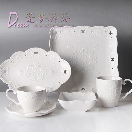 蝴蝶夫人森英惠欧式浮雕陶瓷餐具卡布基诺创意咖啡杯蛋糕盘水果盘商品