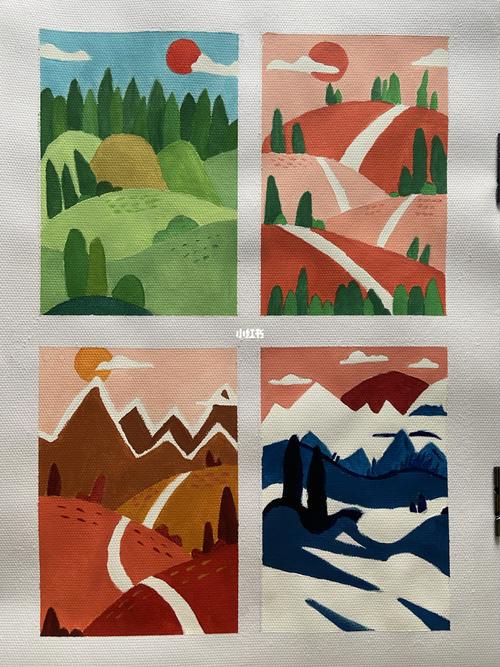 春夏秋冬水粉临摹_临摹_水粉画_兴趣爱好_绘画