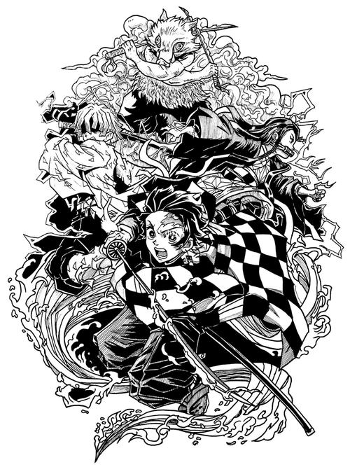 合集|鬼灭之刃|附线稿_鬼灭之刃_手绘_线稿_樱花_针管笔_文化_绘画