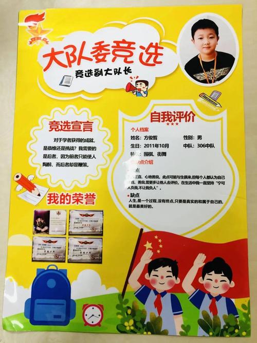 红领巾少先队大队委竞选个人风采海报展