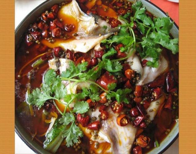 特色川菜麻辣水煮鱼02 ("水煮鱼(fish filets in hot chili oil)",又