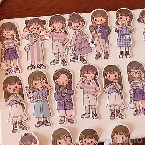 do家手帐贴纸可爱少女穿搭图鉴pvc贴纸包可爱卡通少女人物手帐素材手