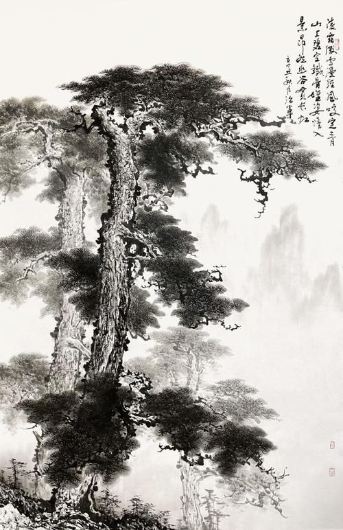 著名画家童治军画松