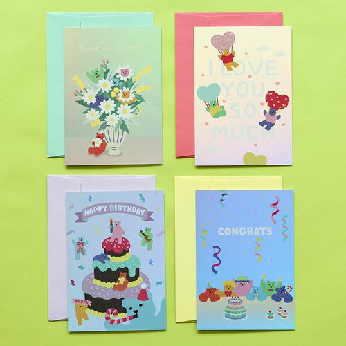 dailylike韩国创意卡通熊镭射炫彩明信片贺卡生日节日