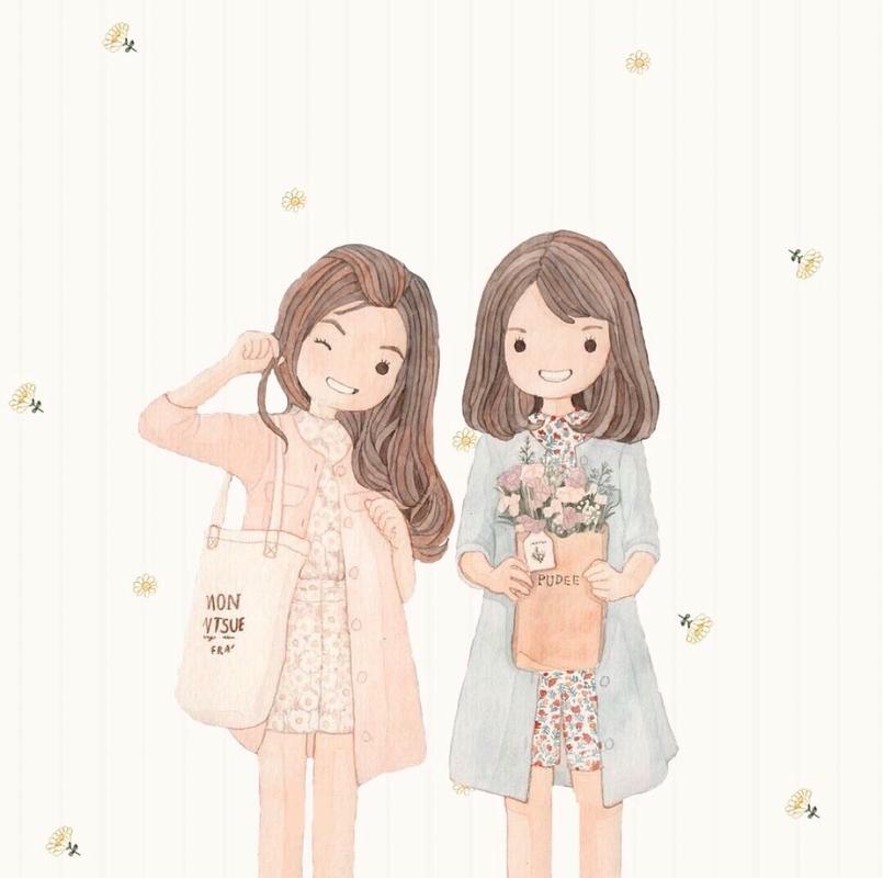 简单 清新 古风 可爱 手绘 卡通 动漫 二次元 萌系 背影 清新 闺蜜