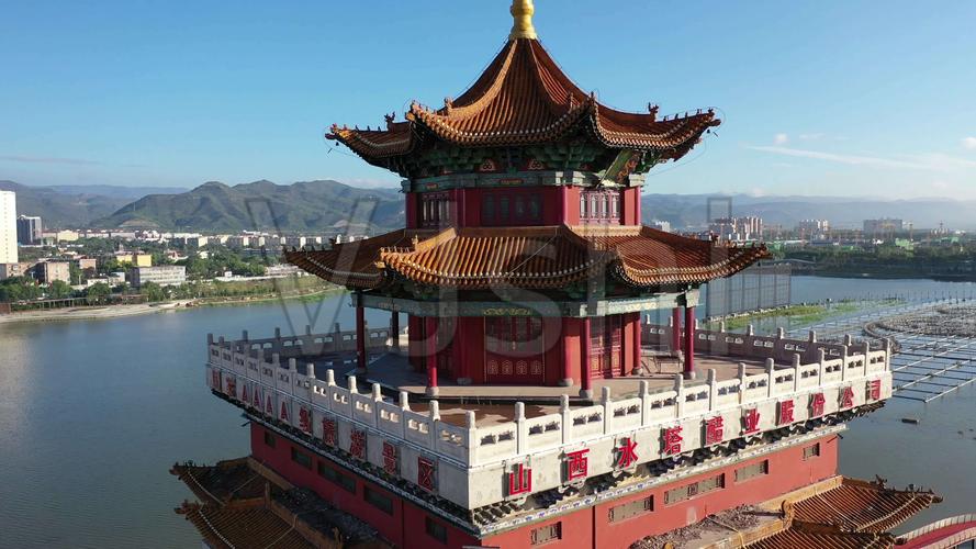 航拍太原清徐县东湖罗贯中水塔醋业4k_3840x2160_高清视频素材下载