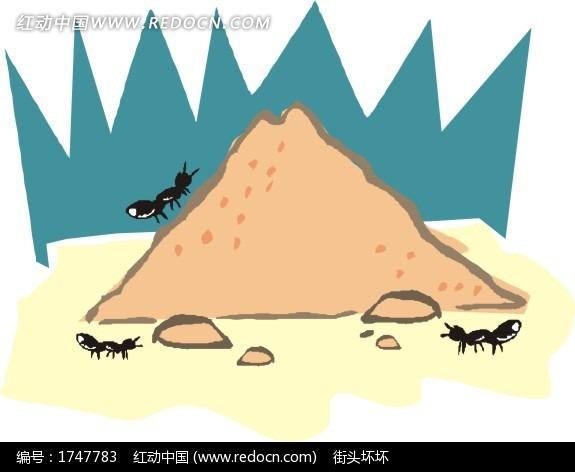 土堆旁的蚂蚁