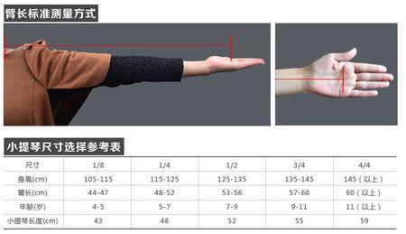 小提琴的尺寸由手臂的长度决定,从琴底到琴柄的长度不应大于手臂长度