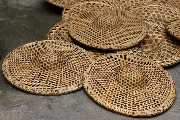 竹叶斗笠帽竹编钓鱼帽红军斗笠帽舞台帽道具遮阳帽防水帽蓑衣帽