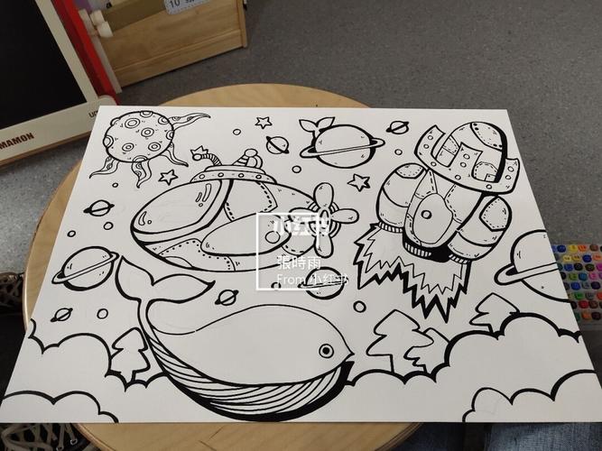 科幻科技主题画 儿童画 插画分享 原创线稿_插画_线稿