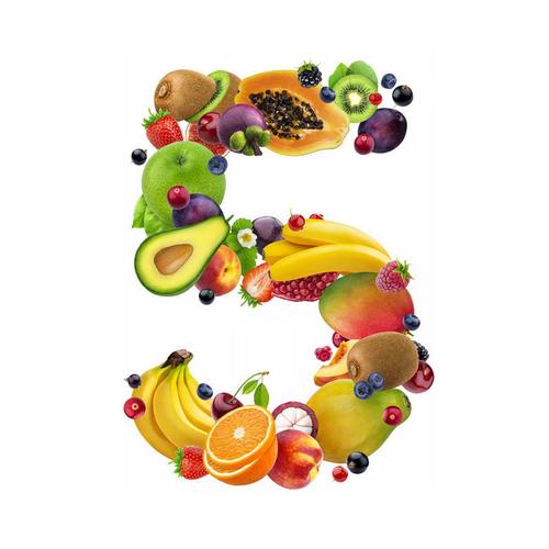 水果组成的数字5猕猴桃李子牛油果香蕉橙子桃子等2945436免抠图片素材