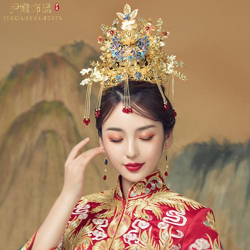 尹霞古装中式新娘饰品头饰秀禾服凤冠道具发婚纱照v古装旗袍t100