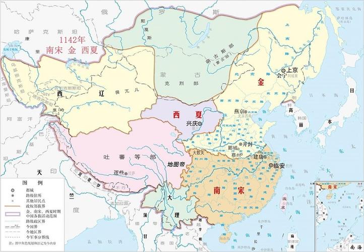 南宋与金朝,西夏等政权对峙图