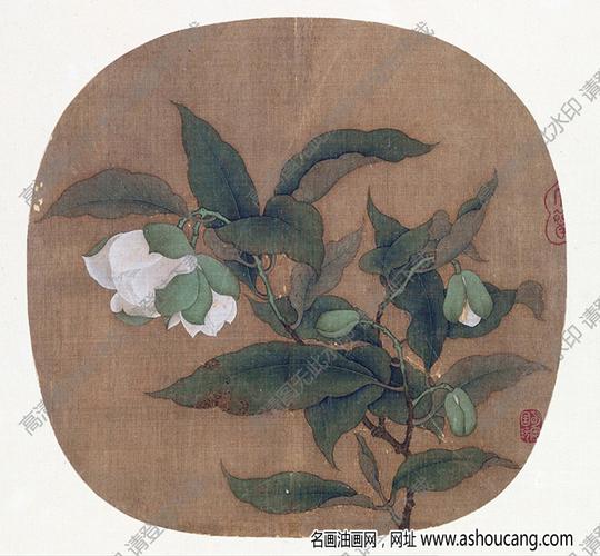 宋夜合花图页团扇国画高清大图下载