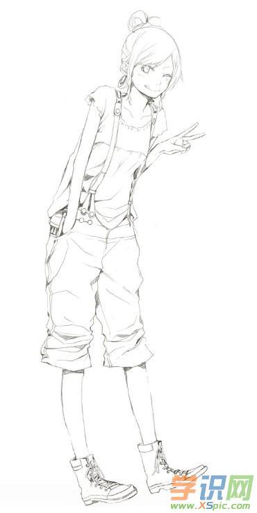 动漫人物全身铅笔画_动漫人物全身素描绘画图