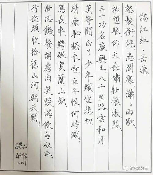 岳飞《满江红》手写钢笔字笔友钢笔书法习作欣赏