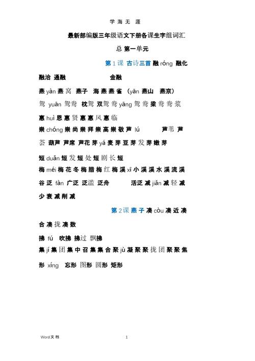 语文下册各课生字组词汇总 第一单元第 1 课 古诗三首 融róng 融化