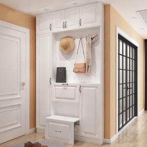 17cm超薄鞋柜多功能门厅衣帽柜带换鞋凳组合镜柜门口窄鞋柜定制