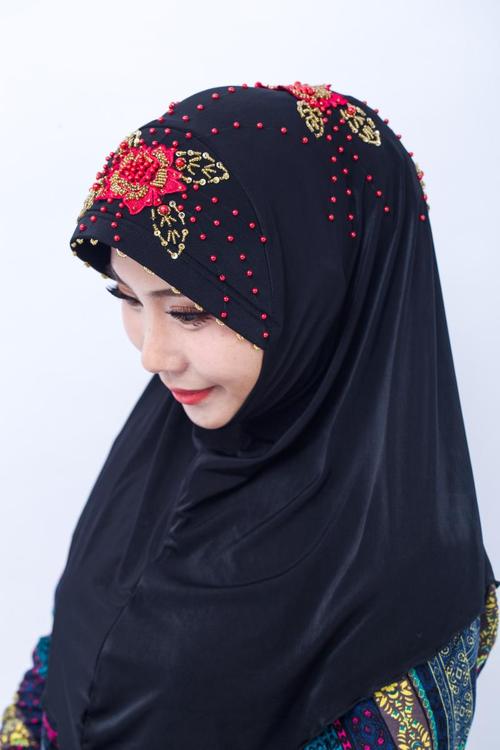 穆斯林盖头头巾回族回民老年冬季冰丝方便串珠盖头帽子妈妈款套头