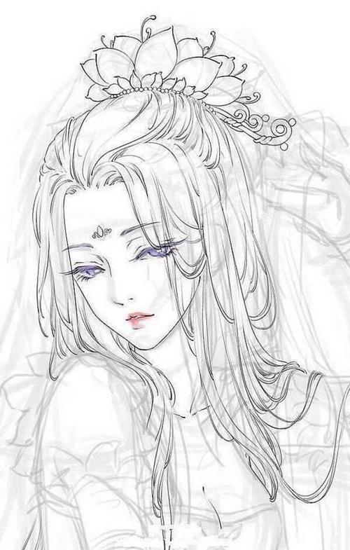 古风卡通美少女 线稿大全漫画上色线稿大全上色动漫古风人物简笔画