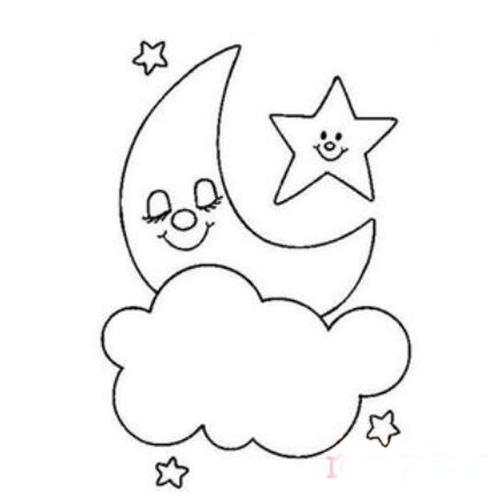 星星月亮卡通简笔画图片儿童画