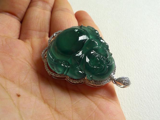 润玉楼【天然a货翡翠】-18k金伴钻蓝水佛公吊坠