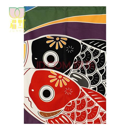 锦鲤门帘隔断风水开运家用棉麻布帘镜子遮挡橱柜防尘厕所挂帘 浮世绘