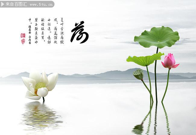 咏荷山水装饰画